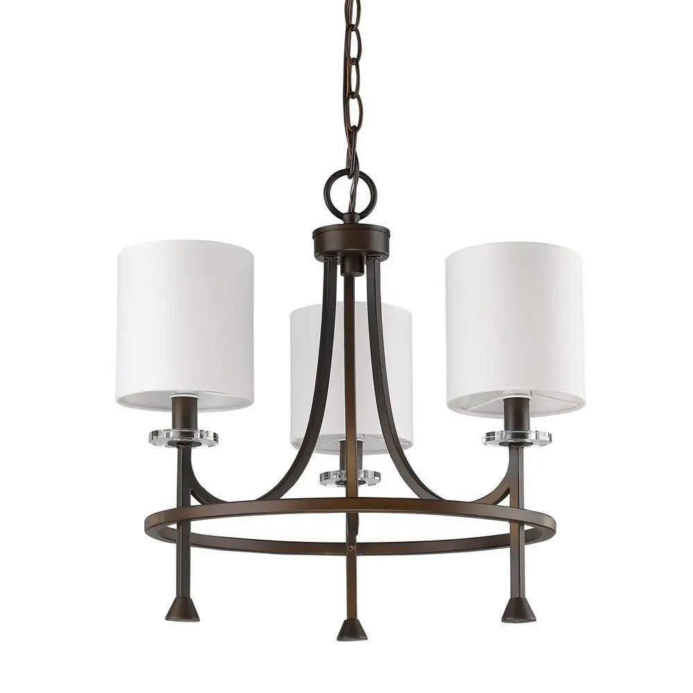 Bronze Candle Style Three Light Metal Dimmable Chandelier With White Shades HomeRoots