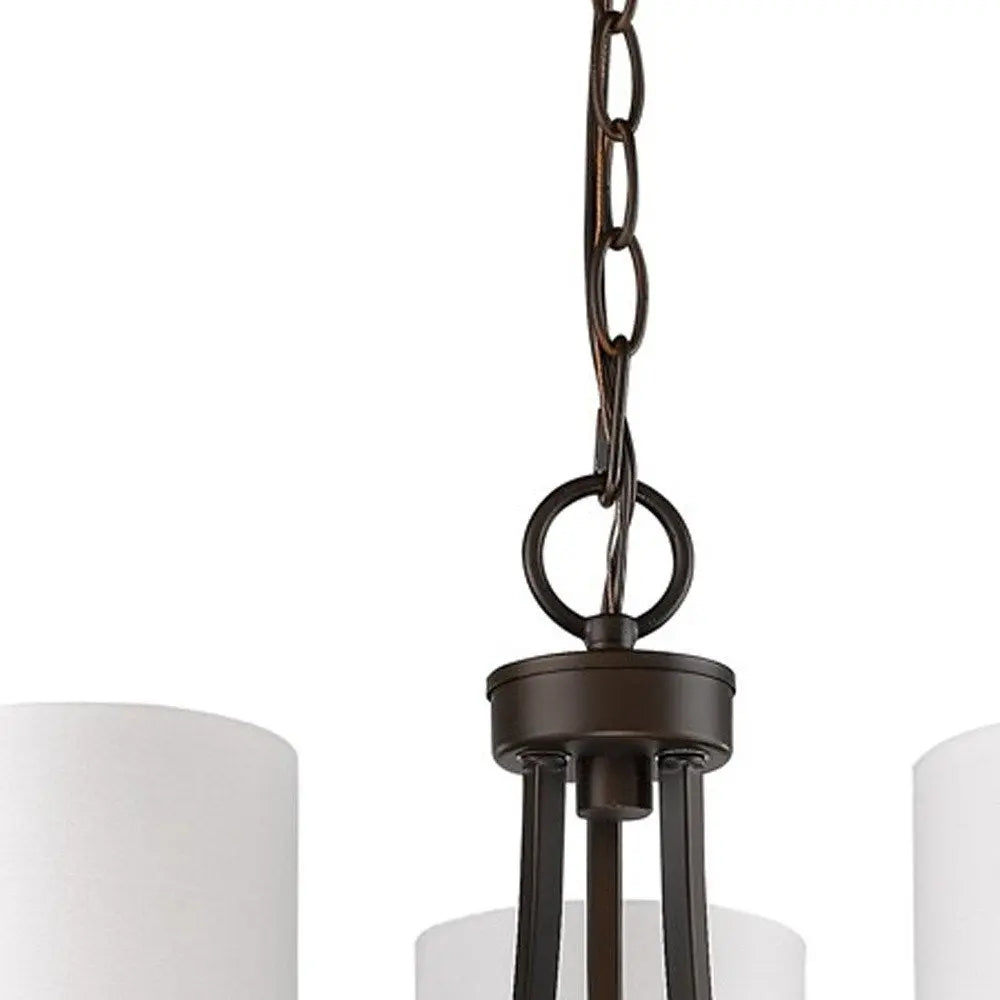 Bronze Candle Style Three Light Metal Dimmable Chandelier With White Shades HomeRoots