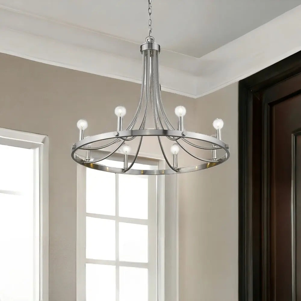 Silver Candle Style Eight Light Metal Dimmable Chandelier HomeRoots