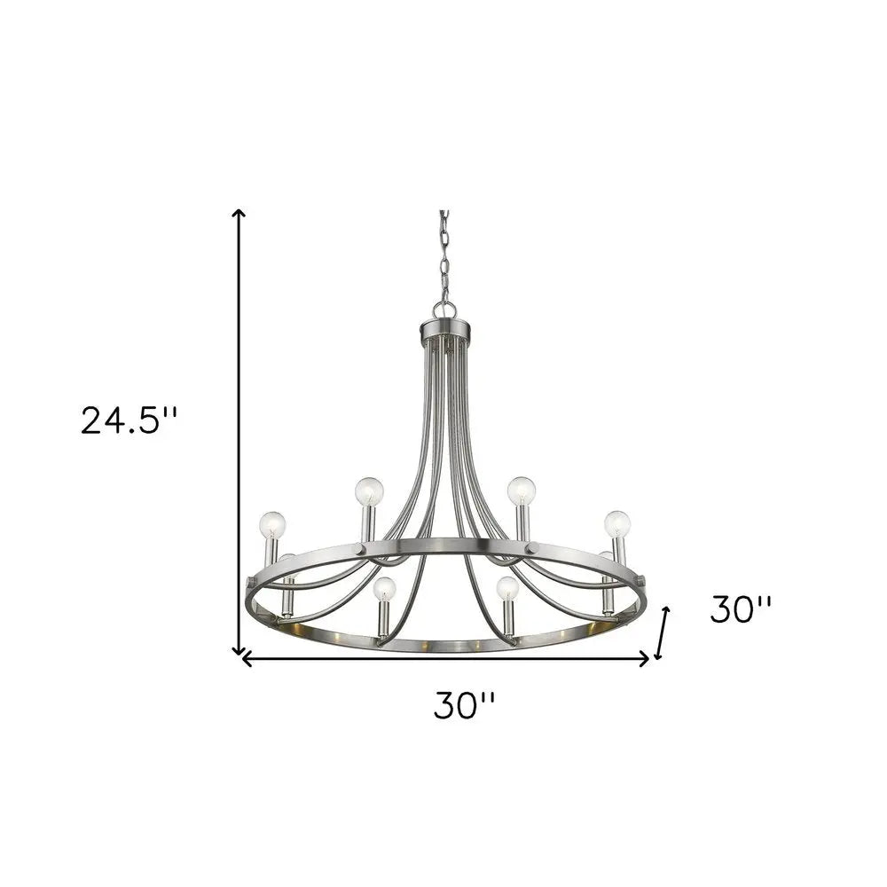 Silver Candle Style Eight Light Metal Dimmable Chandelier HomeRoots
