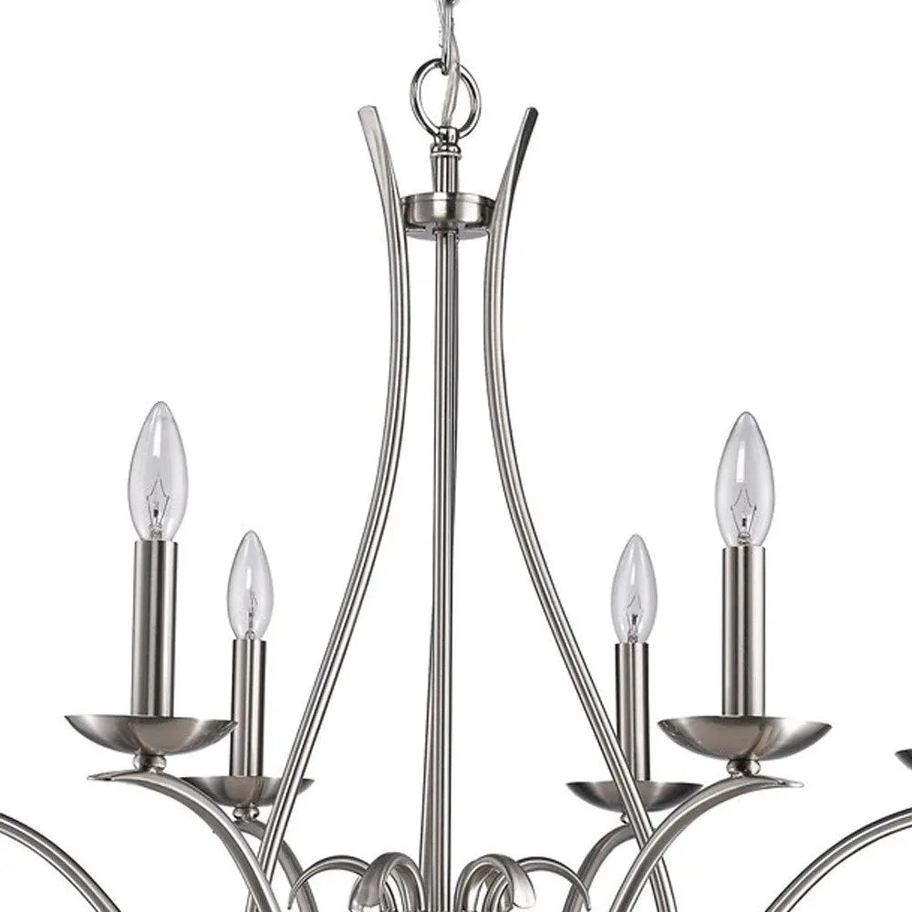 Nickel Candle Style Six Light Metal Dimmable Chandelier HomeRoots