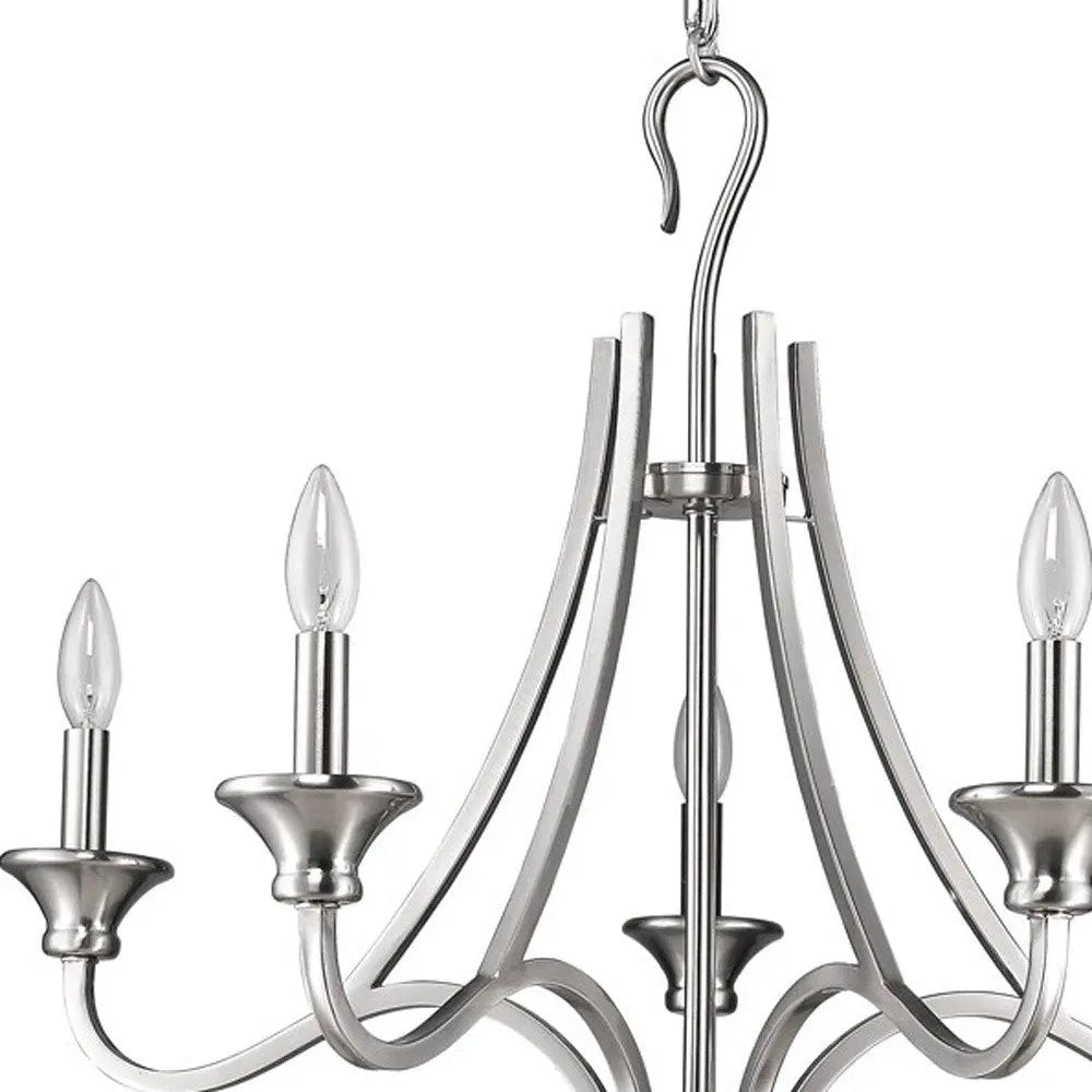 Silver Candle Style Five Light Metal Dimmable Chandelier HomeRoots