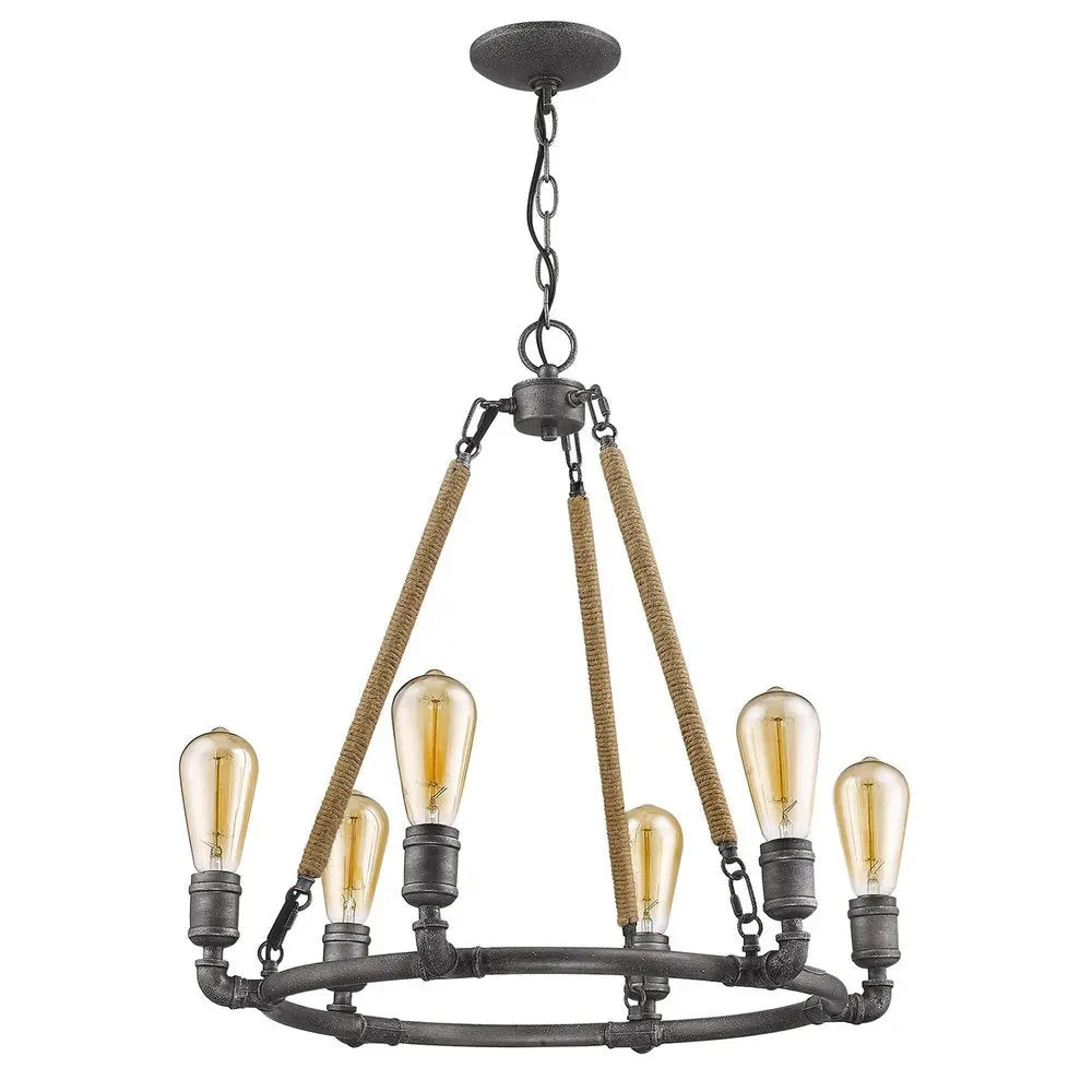 Brown and Black Candle Style Six Light Metal Dimmable Chandelier HomeRoots