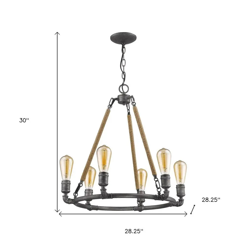 Brown and Black Candle Style Six Light Metal Dimmable Chandelier HomeRoots