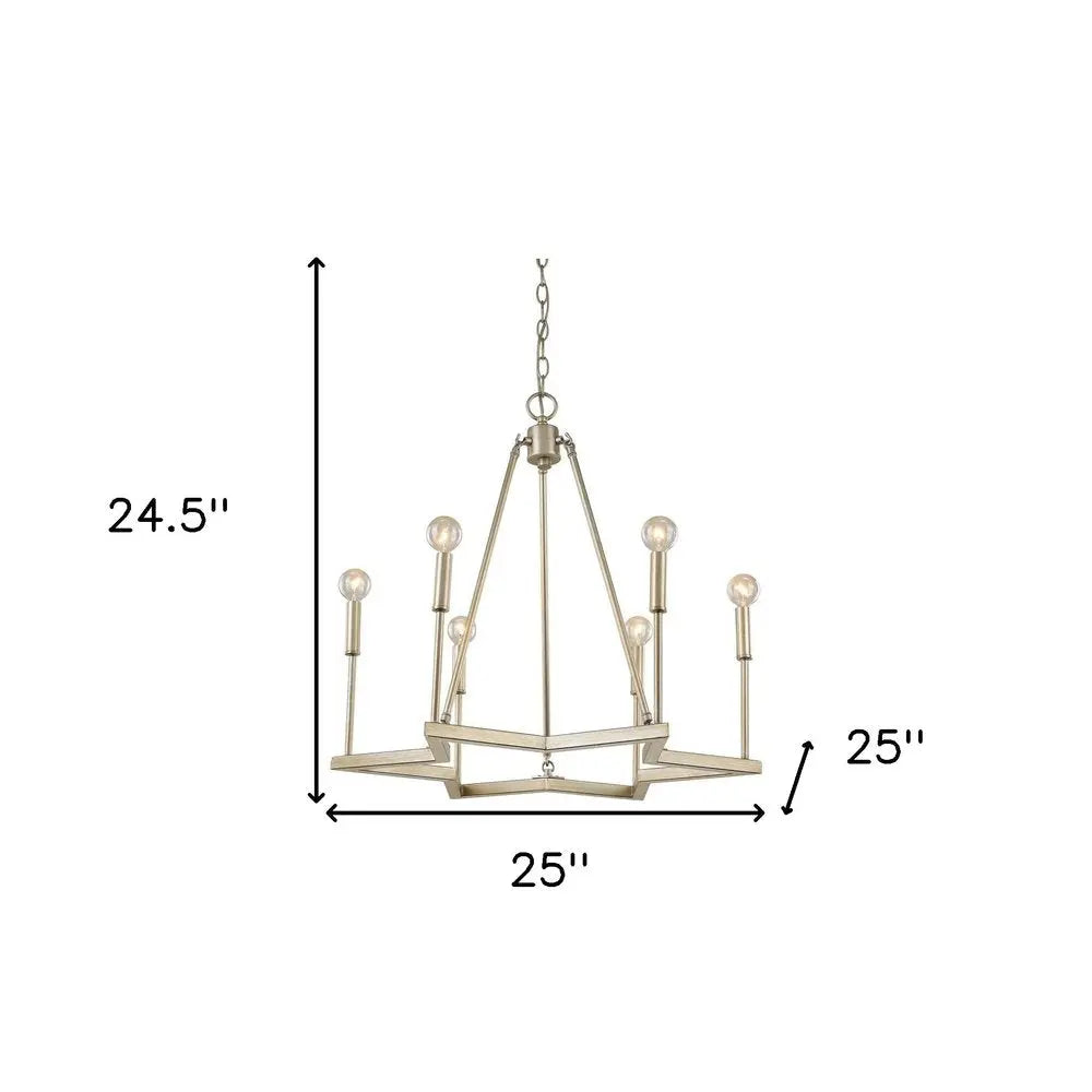 Gold Candle Style Six Light Metal Dimmable Chandelier HomeRoots