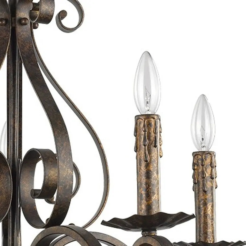Brown Candle Style Five Light Metal Dimmable Chandelier HomeRoots