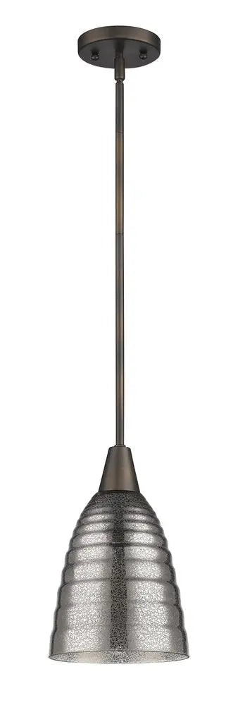 Bronze Hanging Light with Ribbed Pebbled Glass Shade HomeRoots