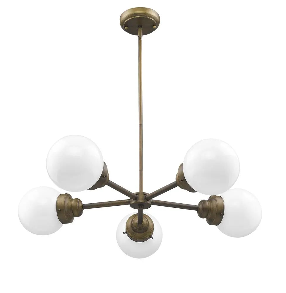 Bronze Five Light Metal Dimmable Chandelier With White Shades HomeRoots