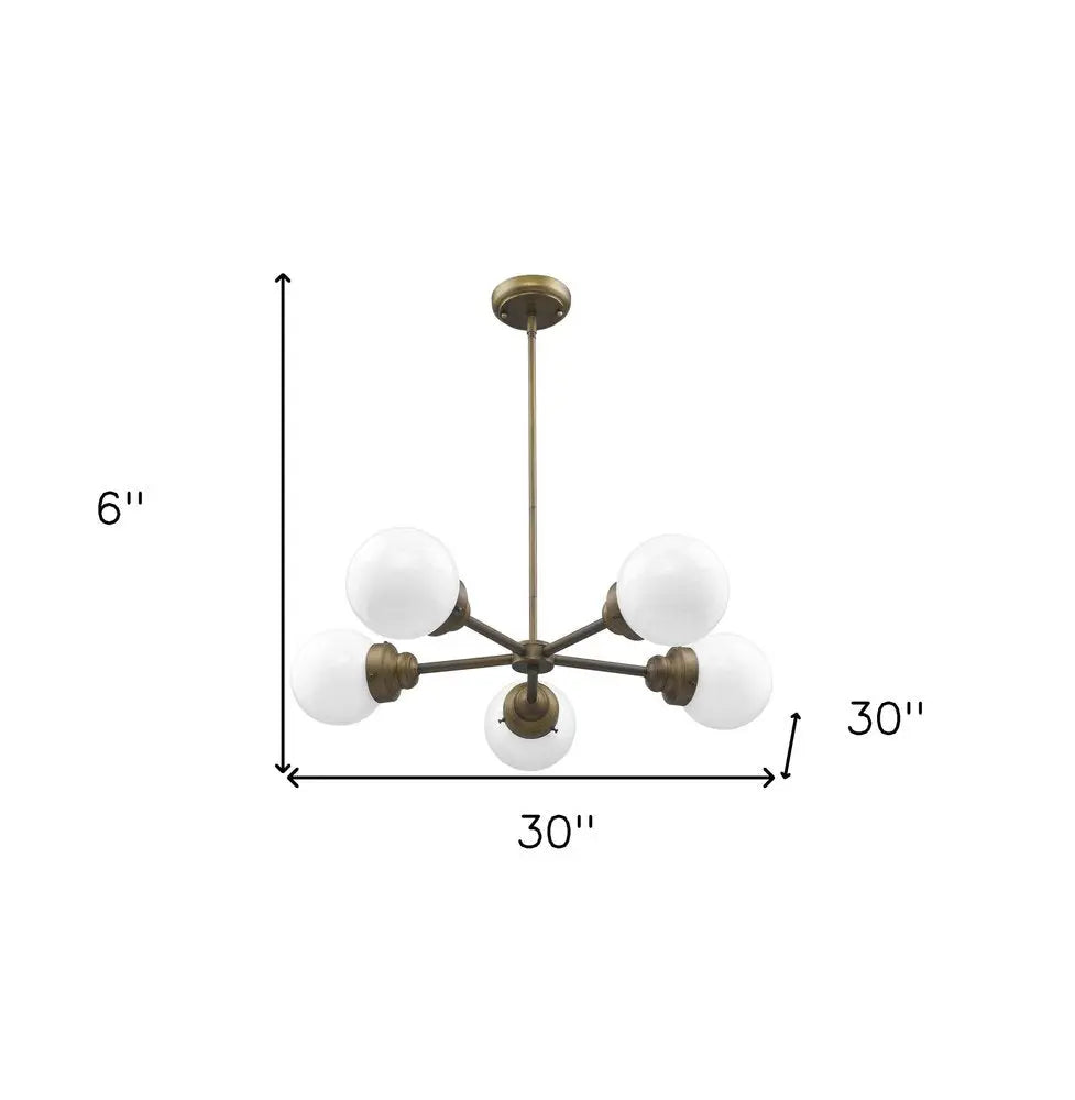 Bronze Five Light Metal Dimmable Chandelier With White Shades HomeRoots