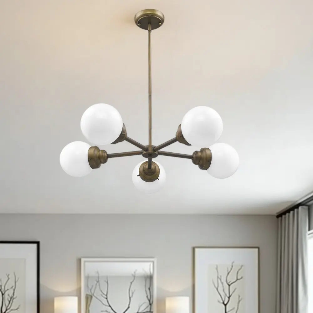 Bronze Five Light Metal Dimmable Chandelier With White Shades HomeRoots