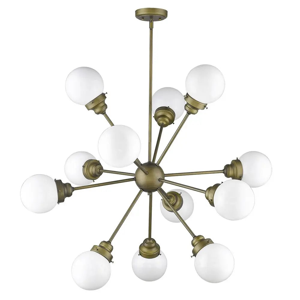 Bronze Sputnik Twelve Light Frosted Metal Dimmable Chandelier With Off White Shades HomeRoots