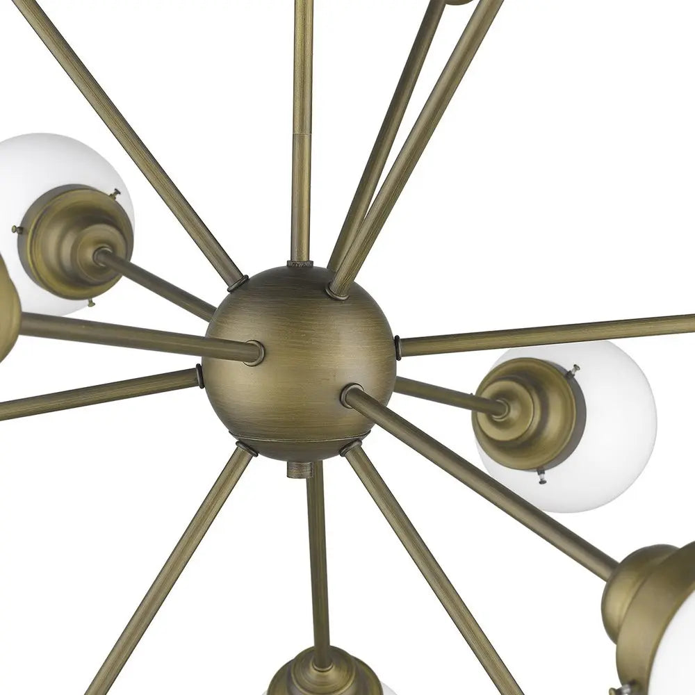 Bronze Sputnik Twelve Light Frosted Metal Dimmable Chandelier With Off White Shades HomeRoots