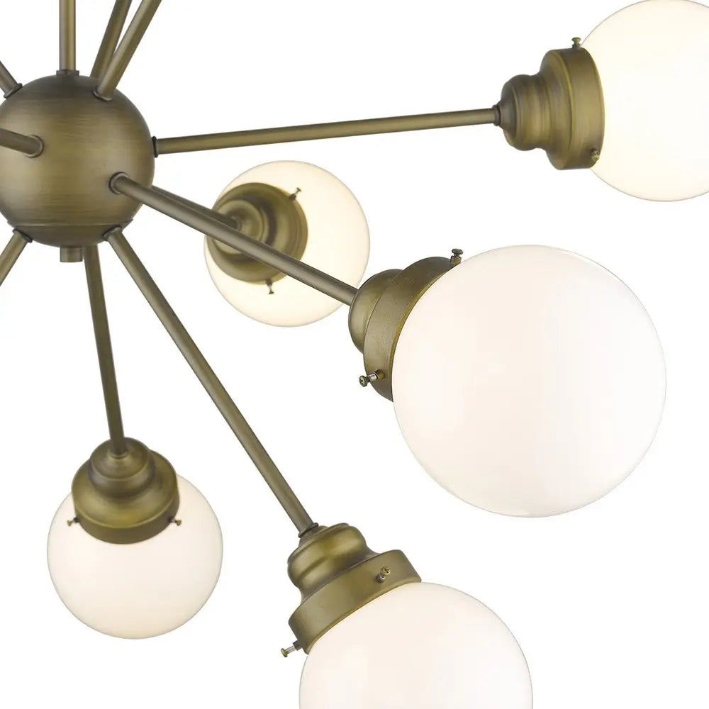 Bronze Sputnik Twelve Light Frosted Metal Dimmable Chandelier With Off White Shades HomeRoots