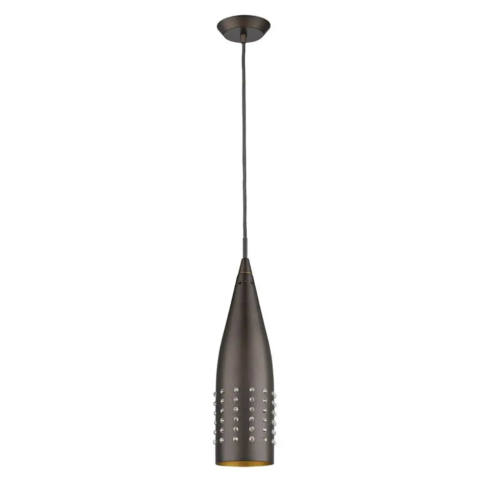 Narrow Bronze Hanging Light with Glass Studs HomeRoots