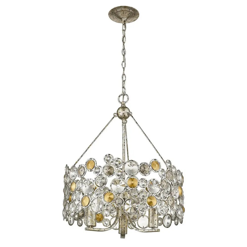 Silver Three Light Metal and Crystals Dimmable Chandelier With Silver Shades HomeRoots