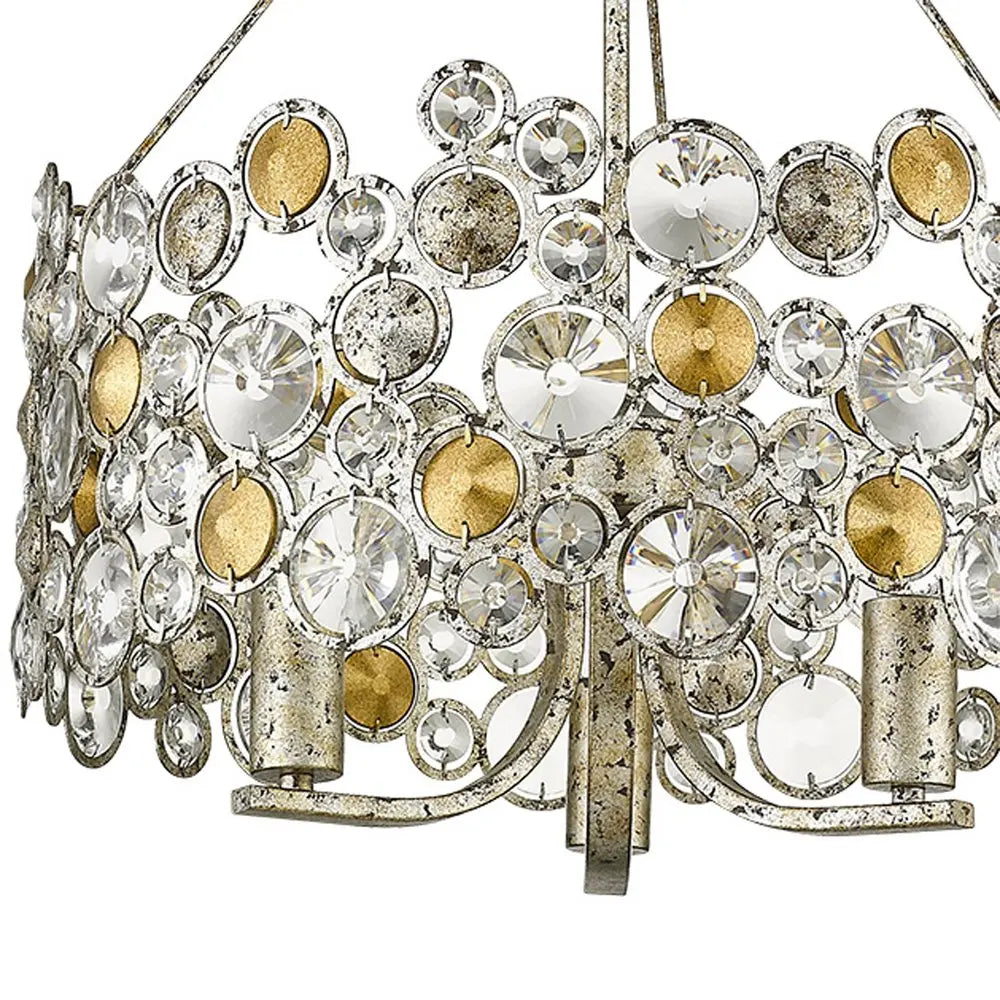Silver Three Light Metal and Crystals Dimmable Chandelier With Silver Shades HomeRoots