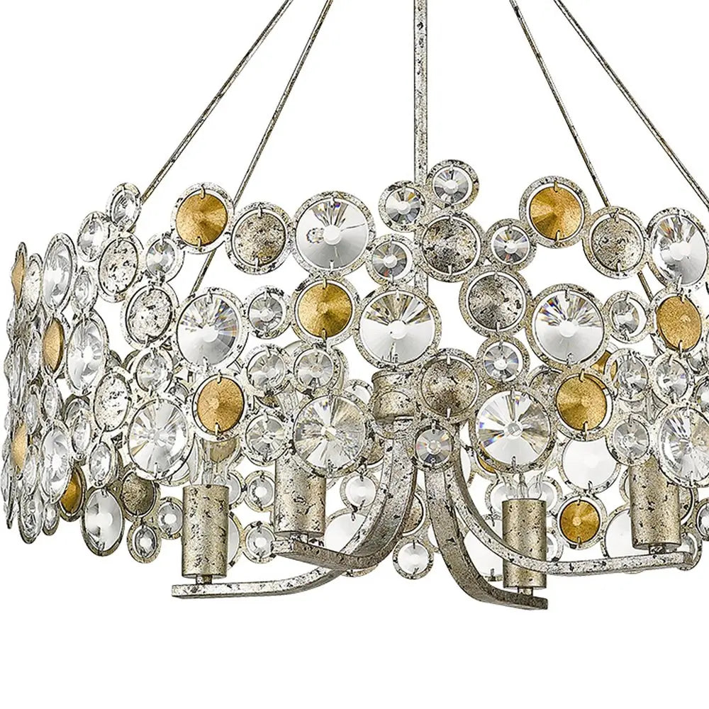 Silver Shaded Four Light Metal and Crystals Dimmable Chandelier With Silver Shades HomeRoots