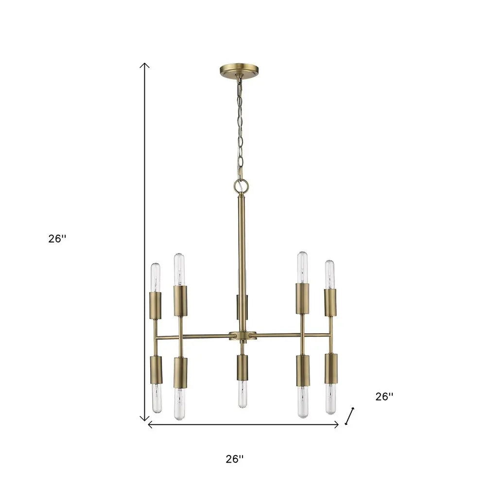 Brass Candle Style Ten Light Metal Dimmable Chandelier HomeRoots