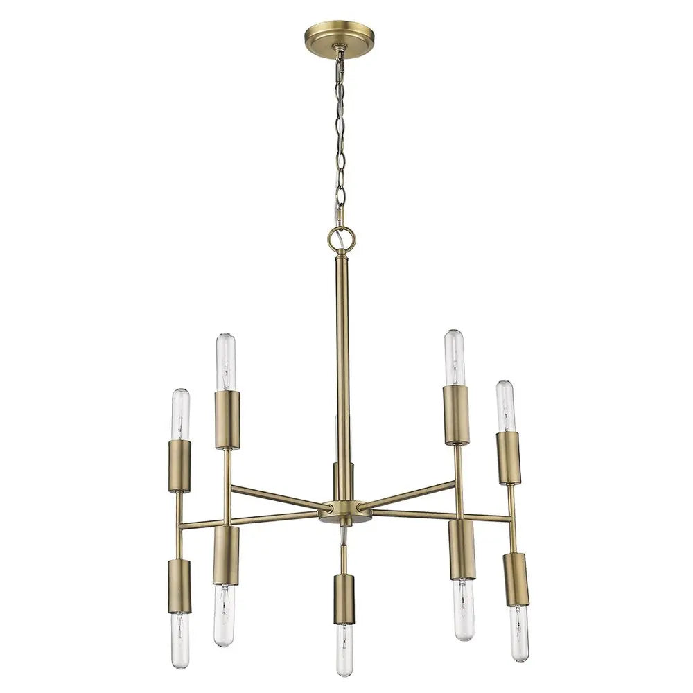 Brass Candle Style Ten Light Metal Dimmable Chandelier HomeRoots