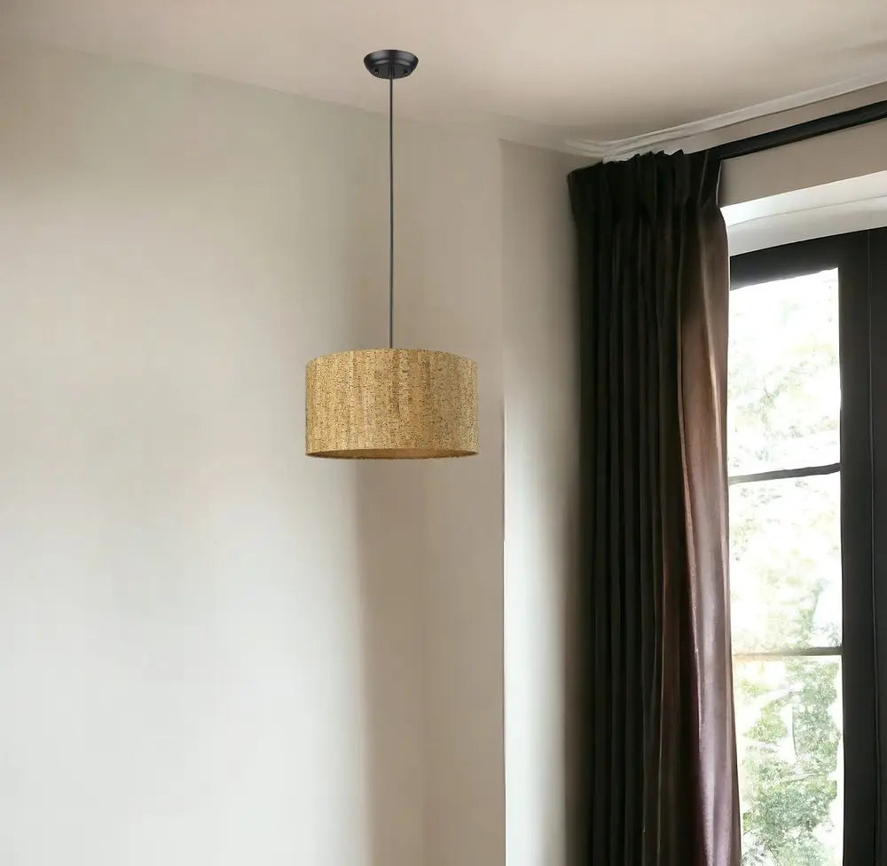 Matte Black Cork Shade Modern One Light Hanging Pendent Lamp HomeRoots