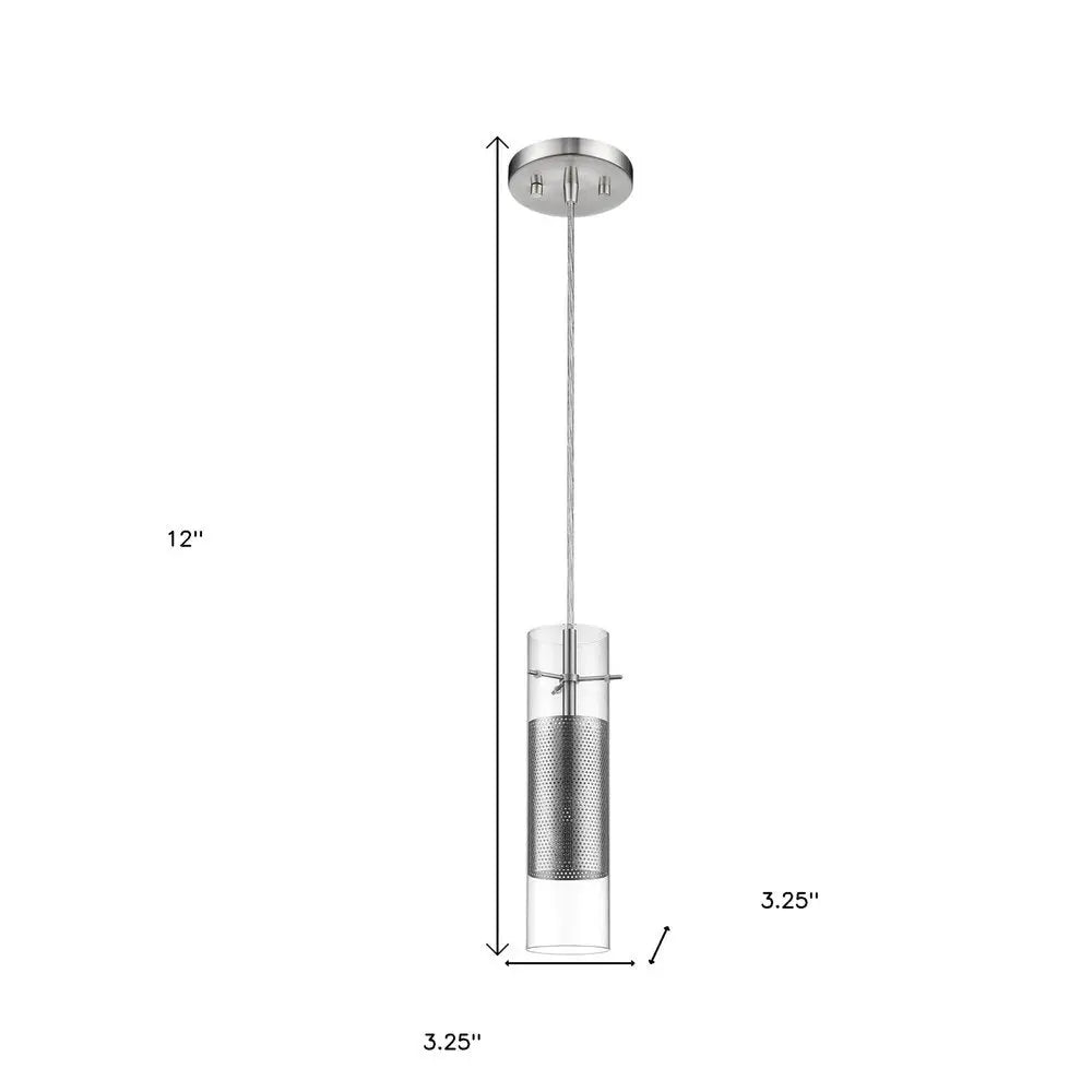 Glass and Silver Mesh Shade Hanging Light HomeRoots