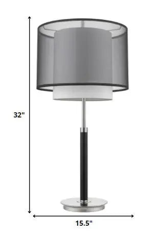 32" Black and Silver Metal Column Lamp With Black and White Drum Shade HomeRoots