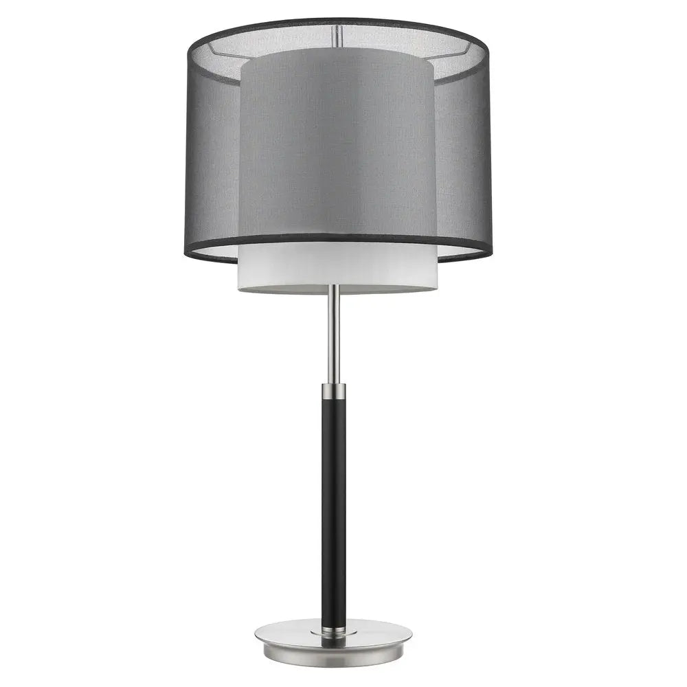 32" Black and Silver Metal Column Lamp With Black and White Drum Shade HomeRoots