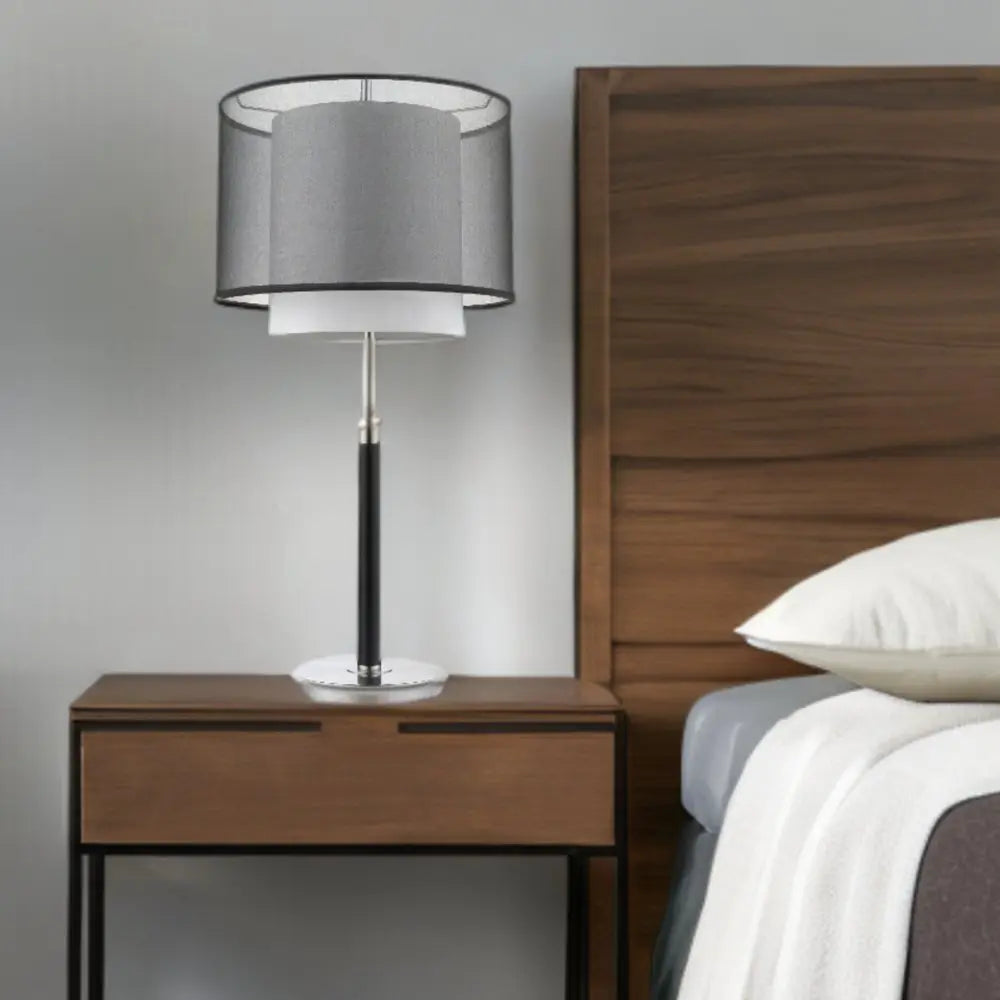 32" Black and Silver Metal Column Lamp With Black and White Drum Shade HomeRoots