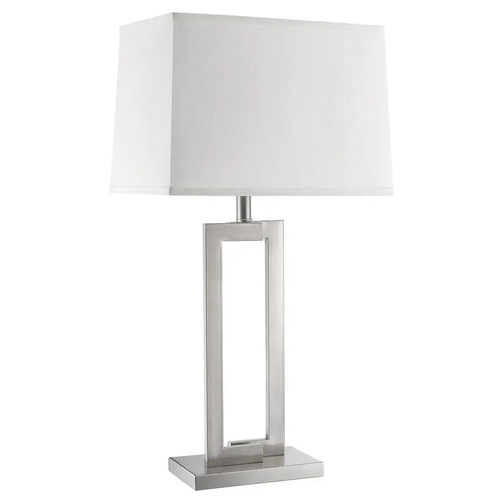 30" Silver Metal Table Lamp With White Rectangular Shade HomeRoots