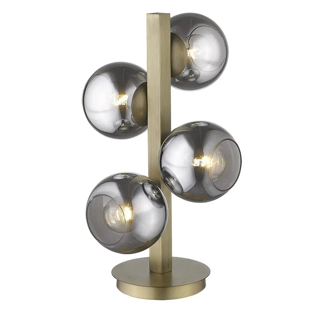 24" Brass Metal Four Light Novelty Table Lamp With Silver Metallic Globe Shades HomeRoots