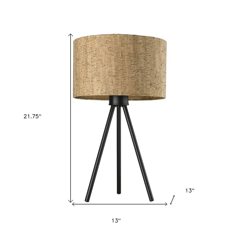 22" Black Metal Tripod Table Lamp With Beige Drum Shade HomeRoots