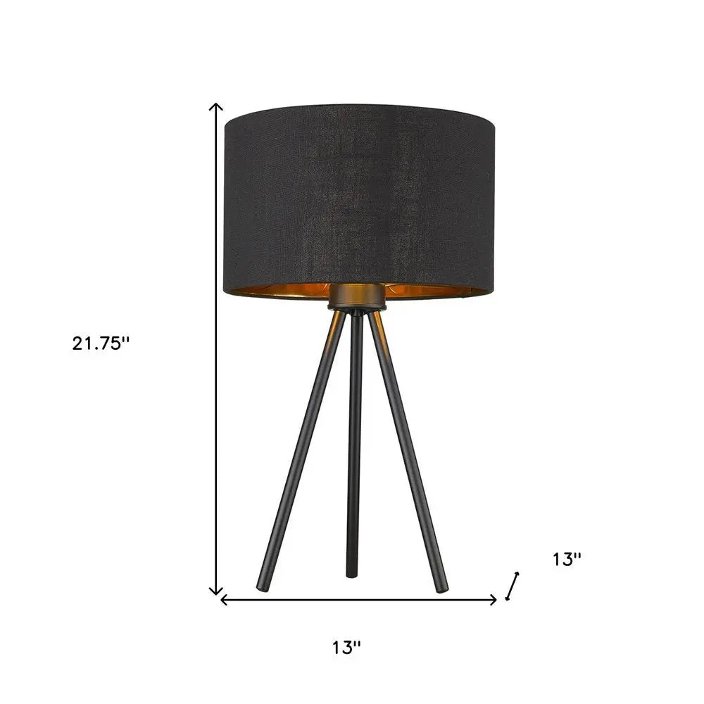 22" Black Metal Tripod Table Lamp With Black Drum Shade HomeRoots