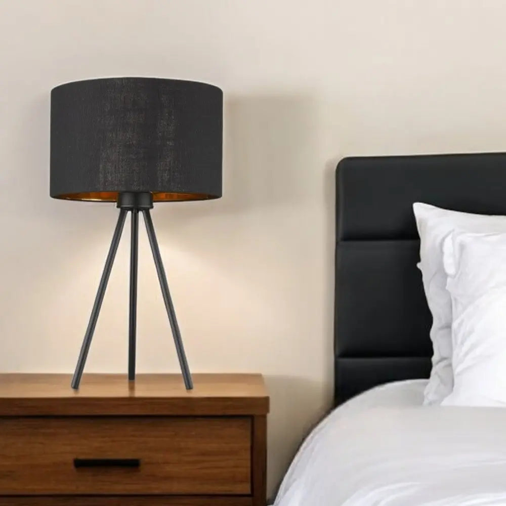 22" Black Metal Tripod Table Lamp With Black Drum Shade HomeRoots