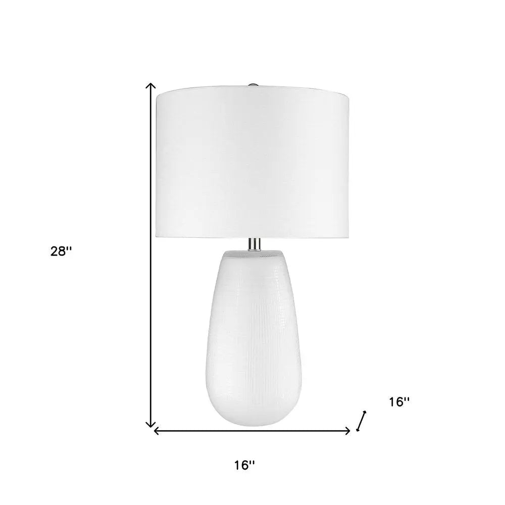 28" White Glass Table Lamp With White Drum Shade HomeRoots