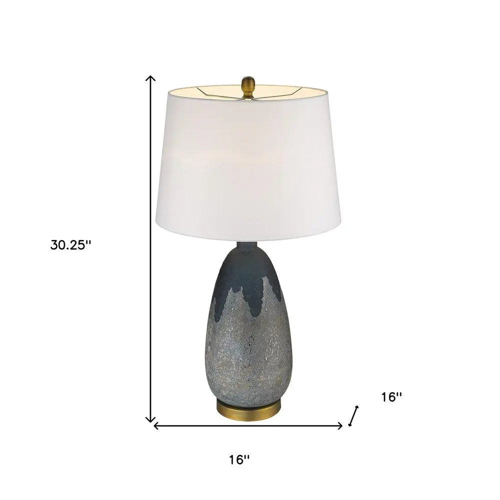 30" Teal Blue Concrete Table Lamp With Cream Empire Shade HomeRoots
