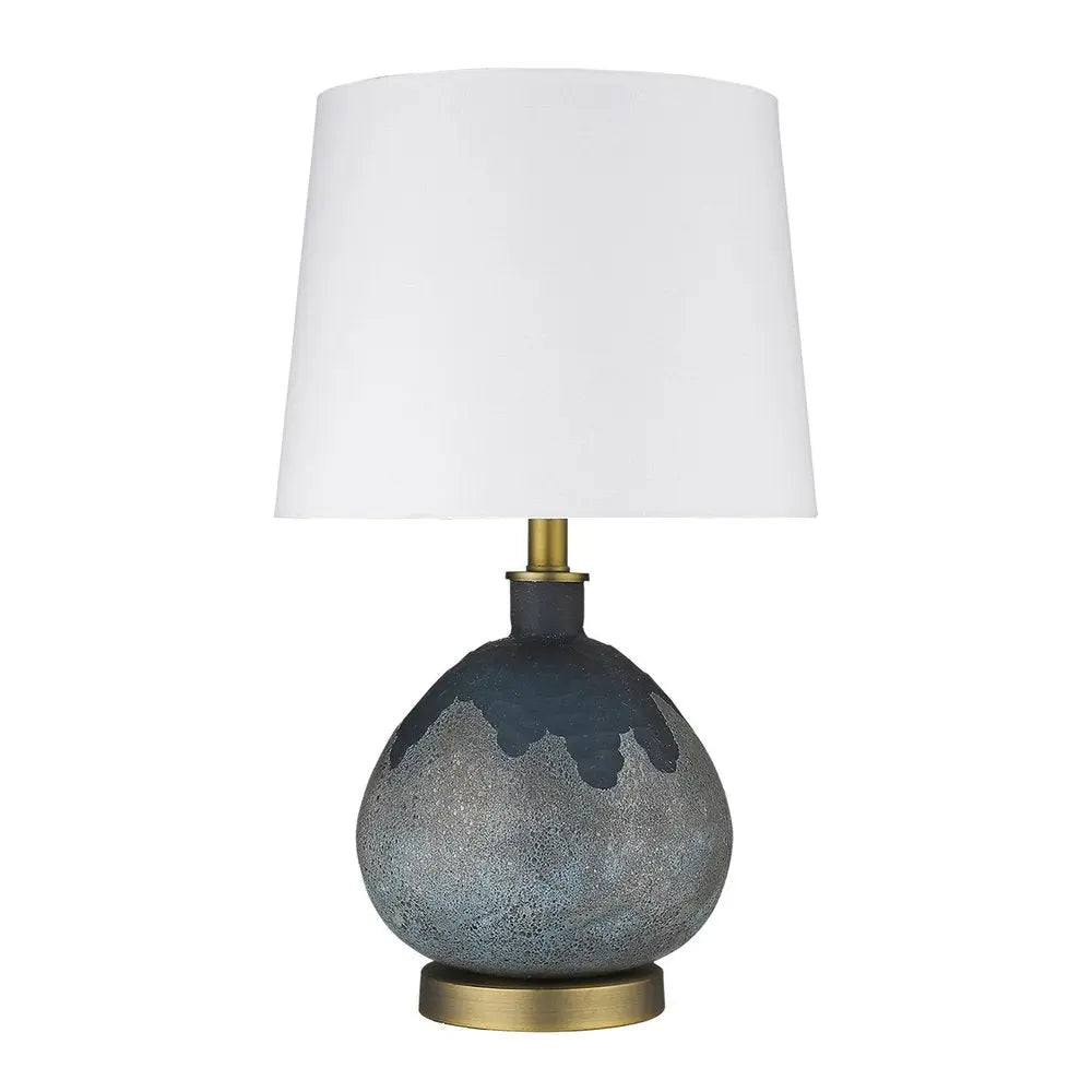 22" Teal Blue Concrete Gourd Table Lamp With Cream Empire Shade HomeRoots