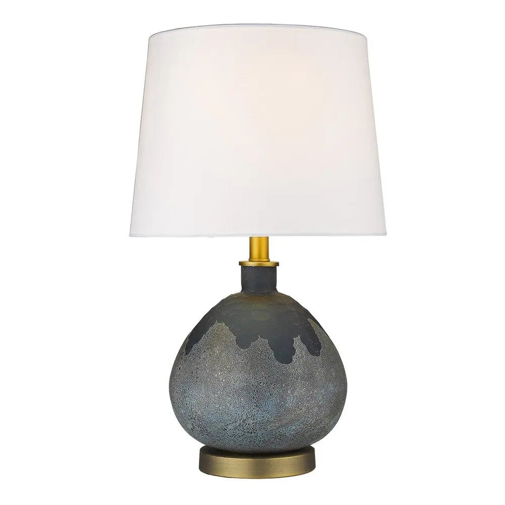 22" Teal Blue Concrete Gourd Table Lamp With Cream Empire Shade HomeRoots
