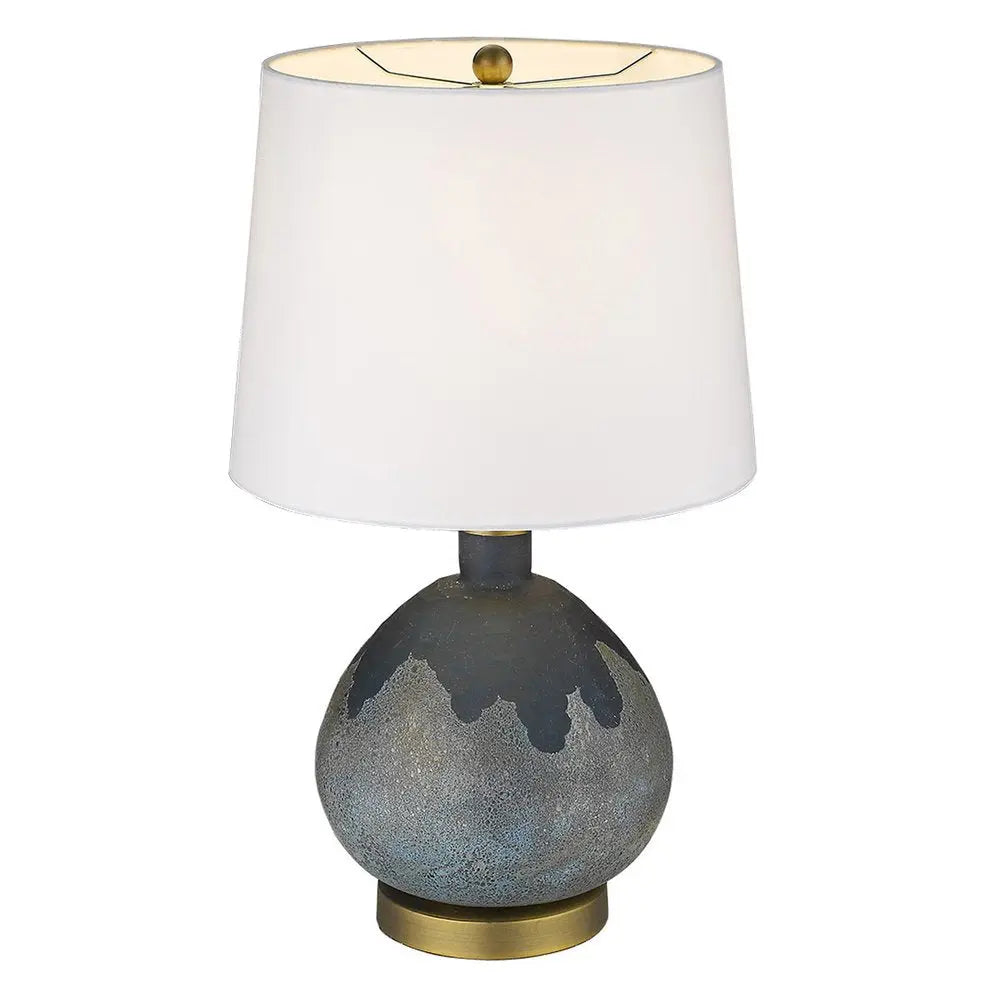 22" Teal Blue Concrete Gourd Table Lamp With Cream Empire Shade HomeRoots