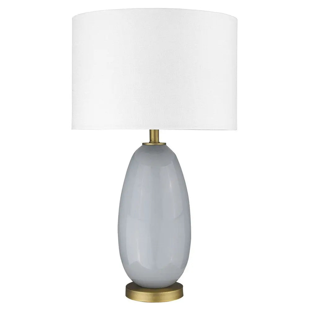 29" Light Gray Glass Table Lamp With White Drum Shade HomeRoots