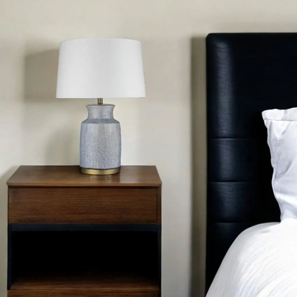 27" Gray Ceramic Table Lamp With White Empire Shade HomeRoots