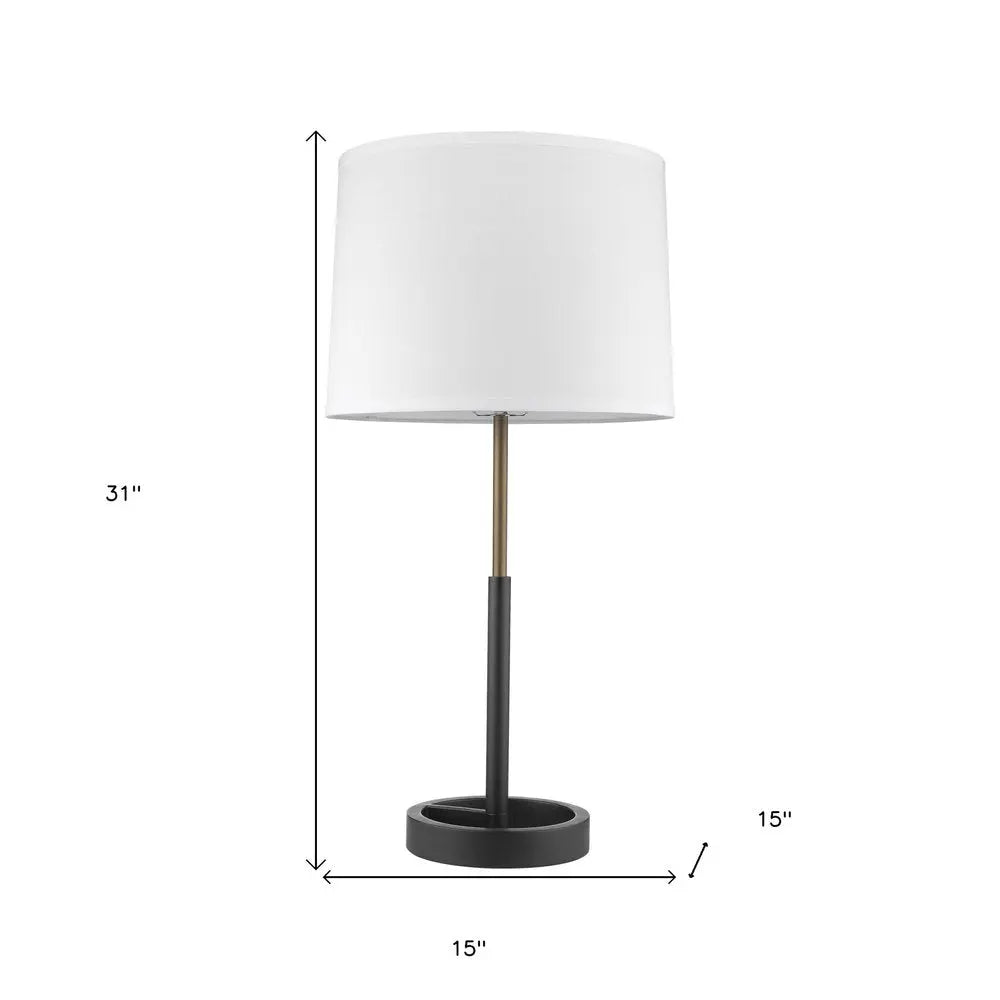 31" Black and Gold Metal Table Lamp With White Empire Shade HomeRoots