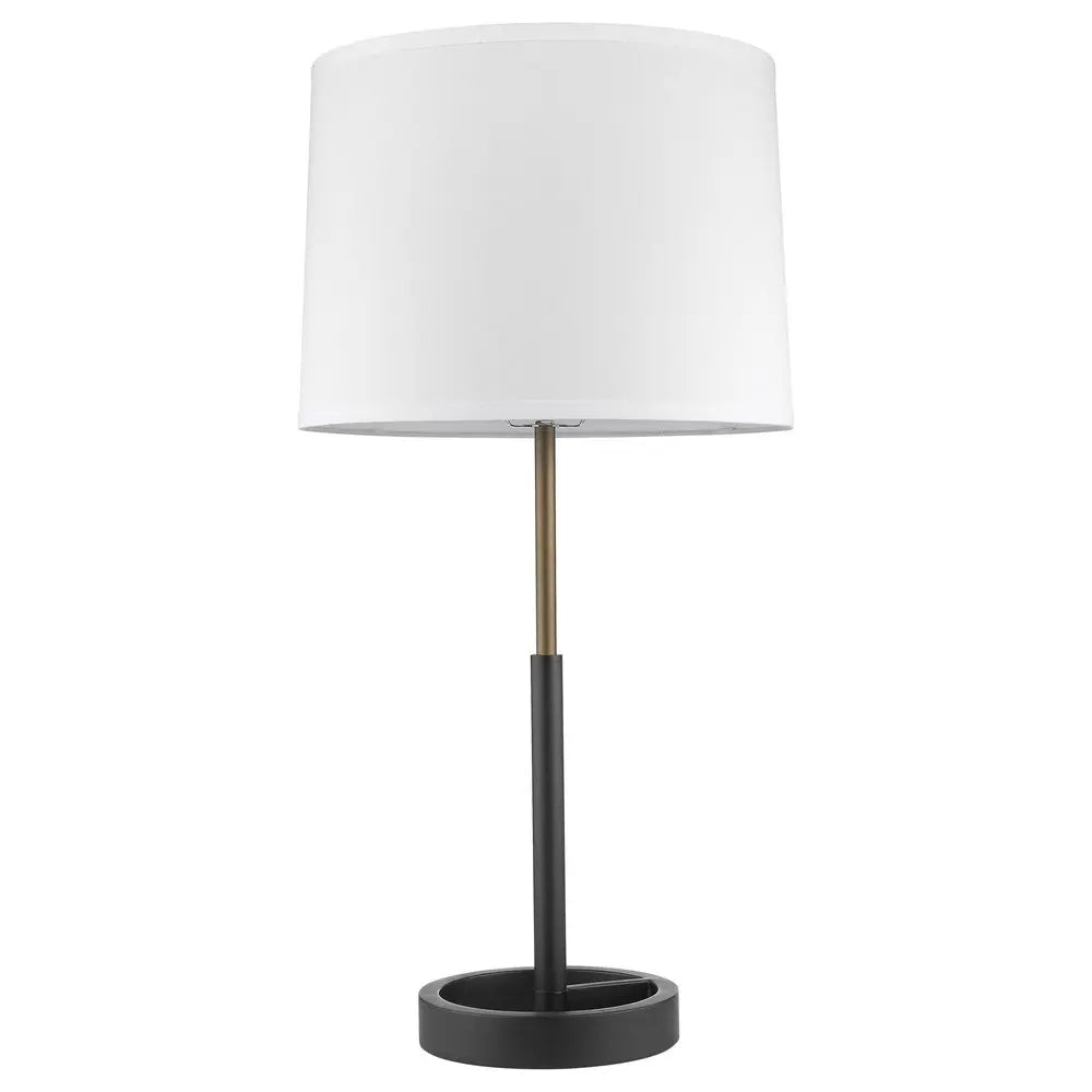 31" Black and Gold Metal Table Lamp With White Empire Shade HomeRoots
