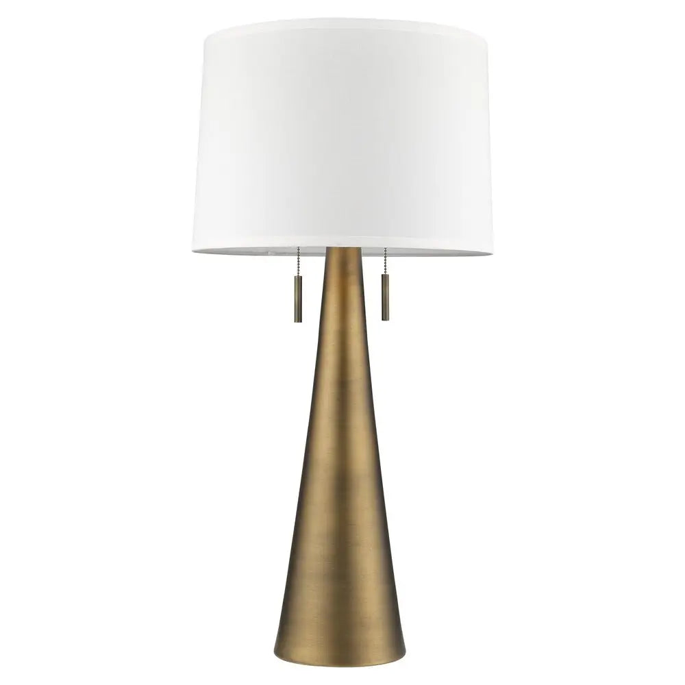 34" Brass Metal Two Light Table Lamp With White Empire Shade HomeRoots