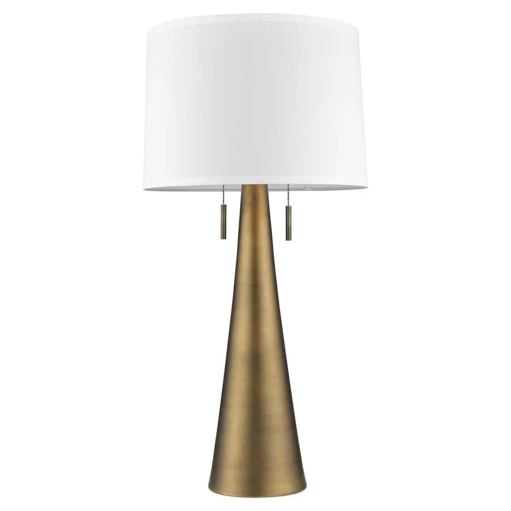 34" Brass Metal Two Light Table Lamp With White Empire Shade HomeRoots