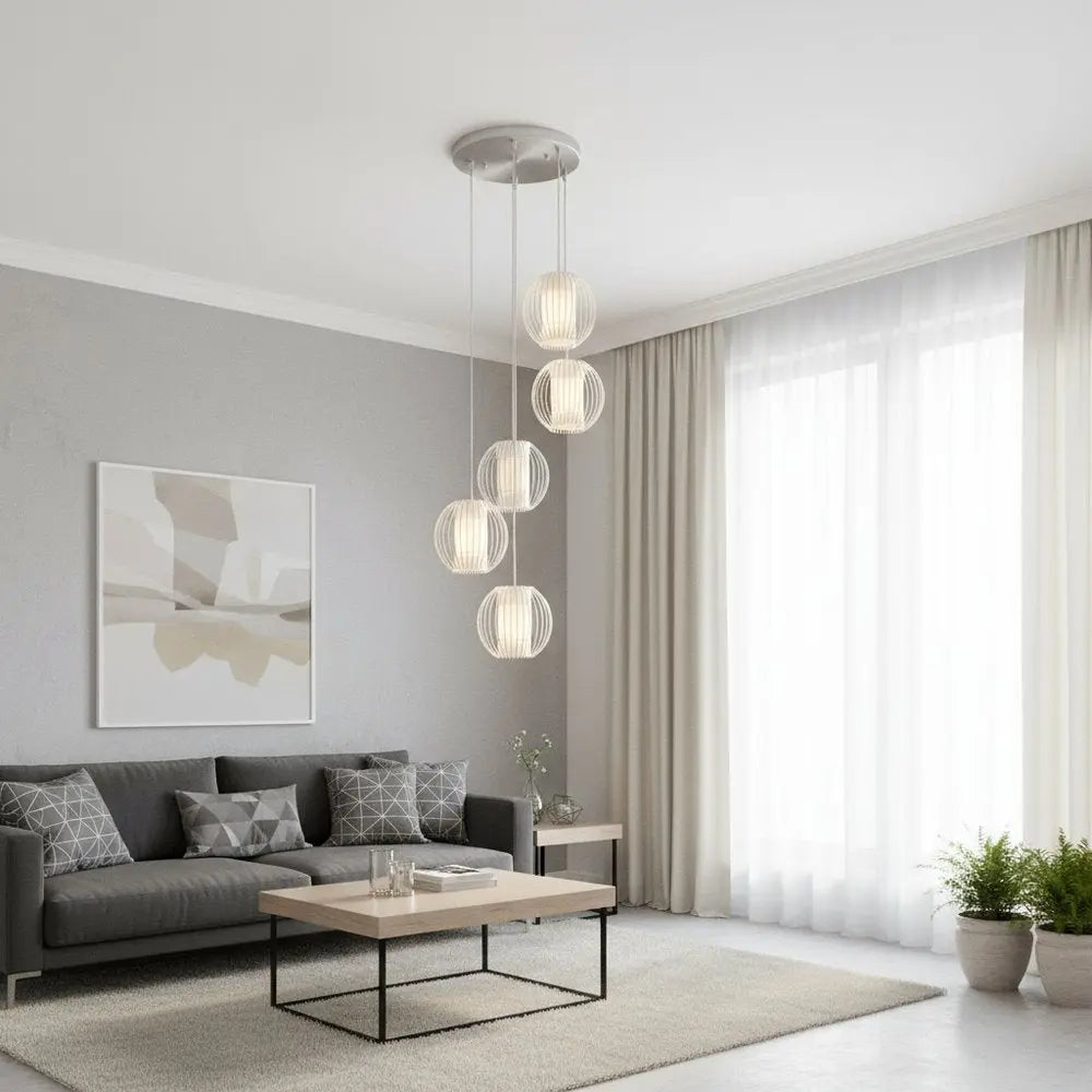 Five Light Acrylic and Steel Shade Hanging Globe Light HomeRoots