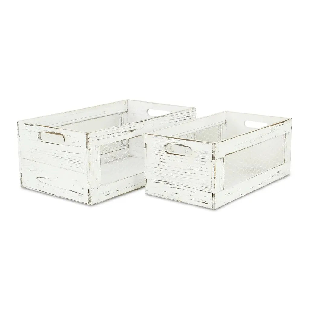 Set of Two White Solid Wood Crate HomeRoots