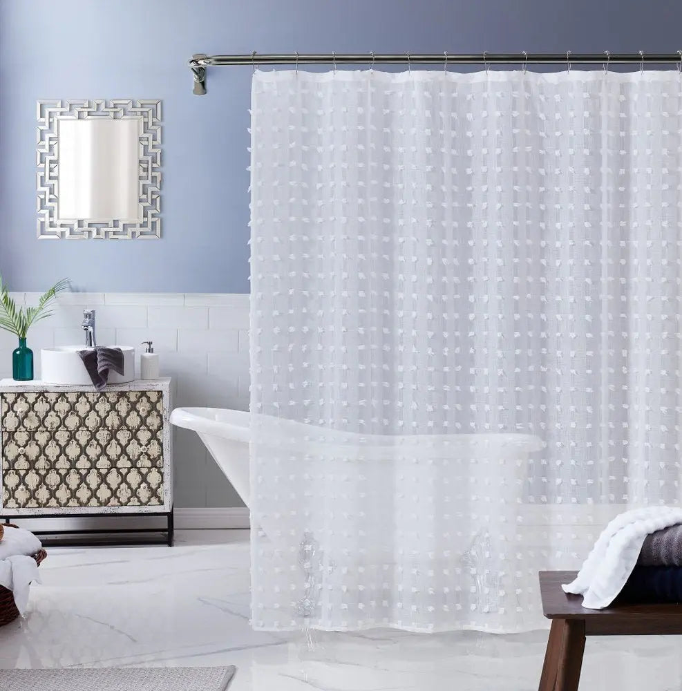 White Puff Sheer Shower Curtain HomeRoots