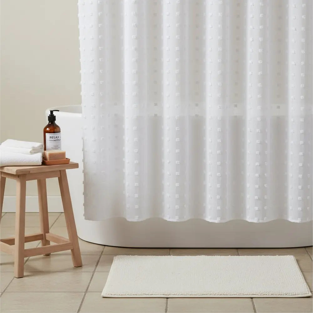 White Puff Sheer Shower Curtain HomeRoots