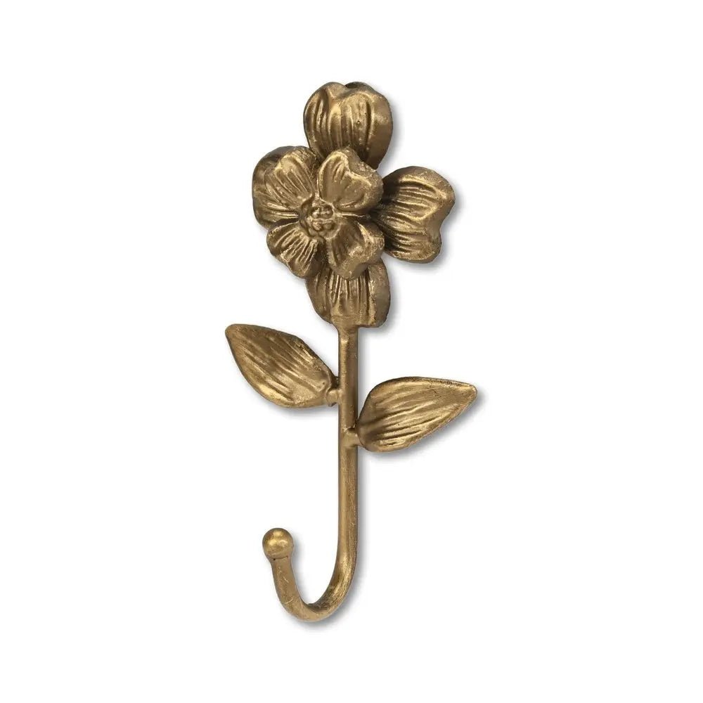 4" Antiqued Gold Cast Iron Flower Wall Hook - NOBLE HOME INTERIORS