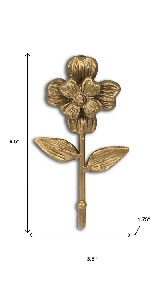 4" Antiqued Gold Cast Iron Flower Wall Hook - NOBLE HOME INTERIORS